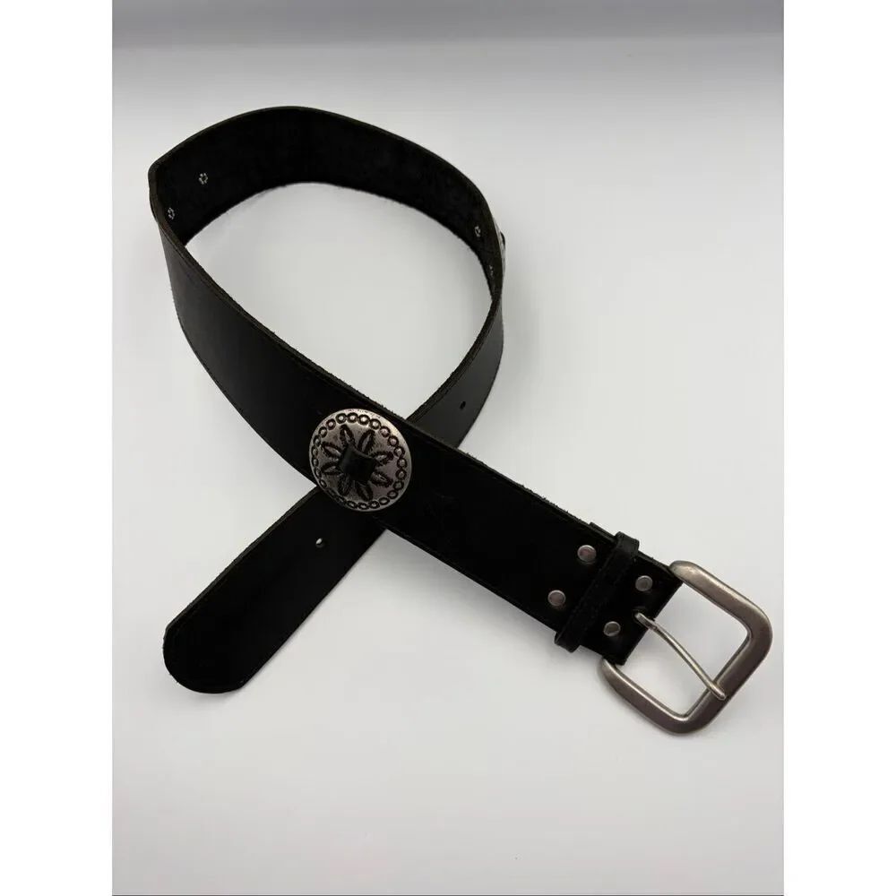 Vintage USA Made Black Leather Southwestern Concho Belt Boho Western Size Small - Picture 4 of 12